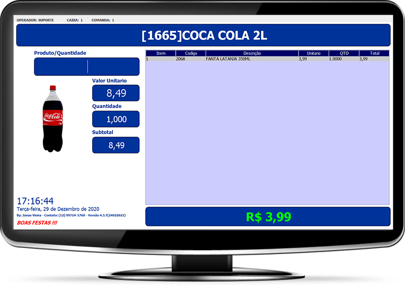 Monitor com um sistema PDV