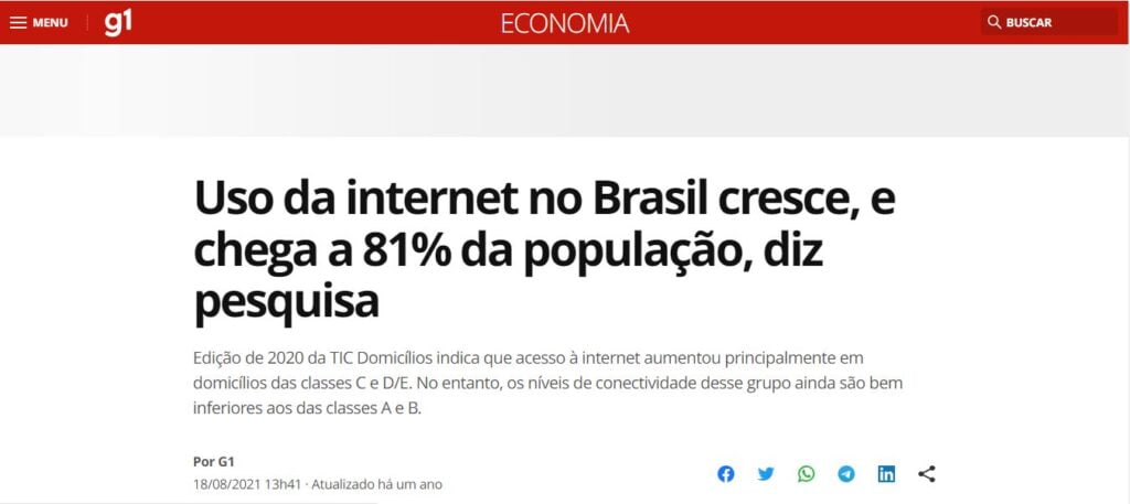 Banner da matéria feita no site G1 para ilustrar a importância dos sites e Web stories